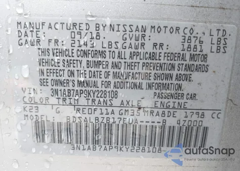 2019 Nissan Sentra S from USA, damaged, VIN 3N1AB7AP9KY228108